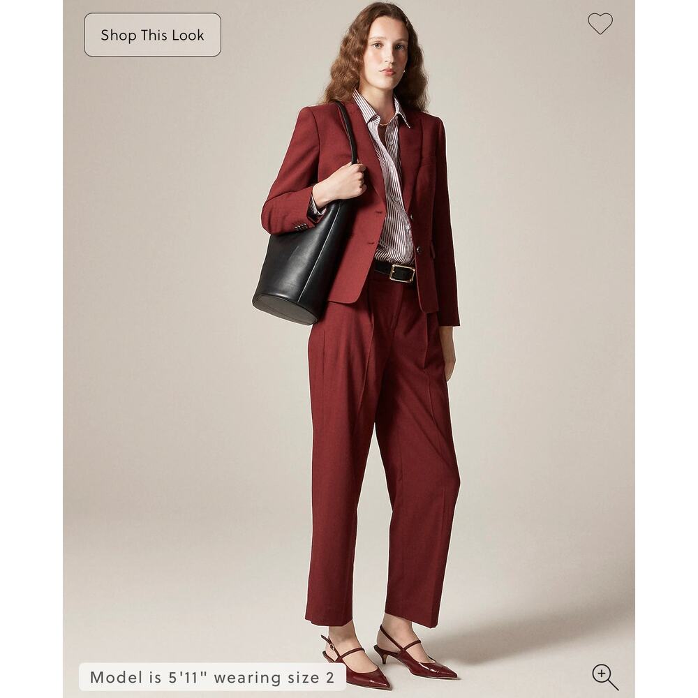 J. Crew Pleated tapered pant in Italian gauzy wool blend Rich Burgundy NWT 20